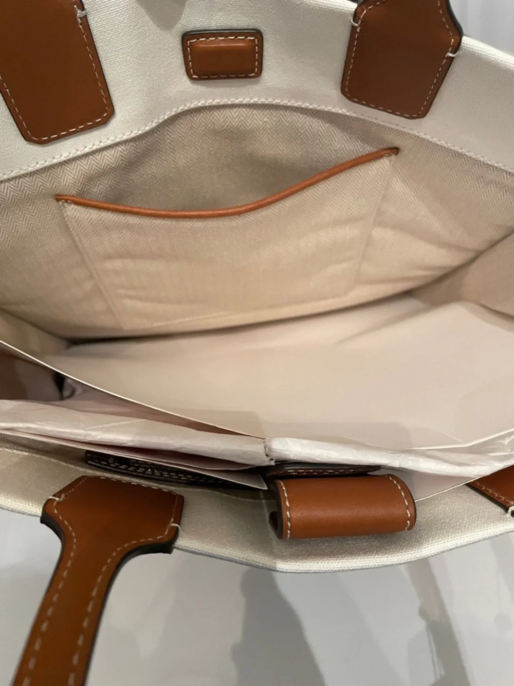 Tory Burch Ella Floral & Bird Canvas Tote cream with Brown‎ Trim